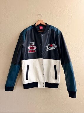 Ring of Fire Black, White & Teal Varsity Bomber Jacket